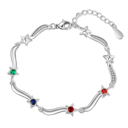 Personalised Star Bracelet With 4 Birthstones Custom Names Bracelet Gift For Women-Jessemade AU