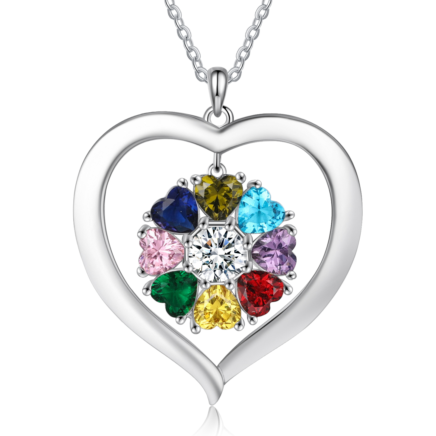 Personalised Heart Pendant Necklace with 8 Birthstones Engraved Names Family Necklace Gifts for Her-Jessemade AU