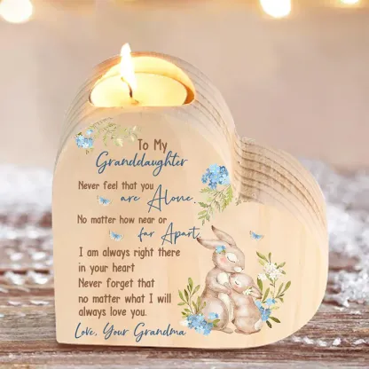 To My Granddaughter Wooden Bunny Heart Candle Holder "Never feel that you are alone"-Jessemade AU