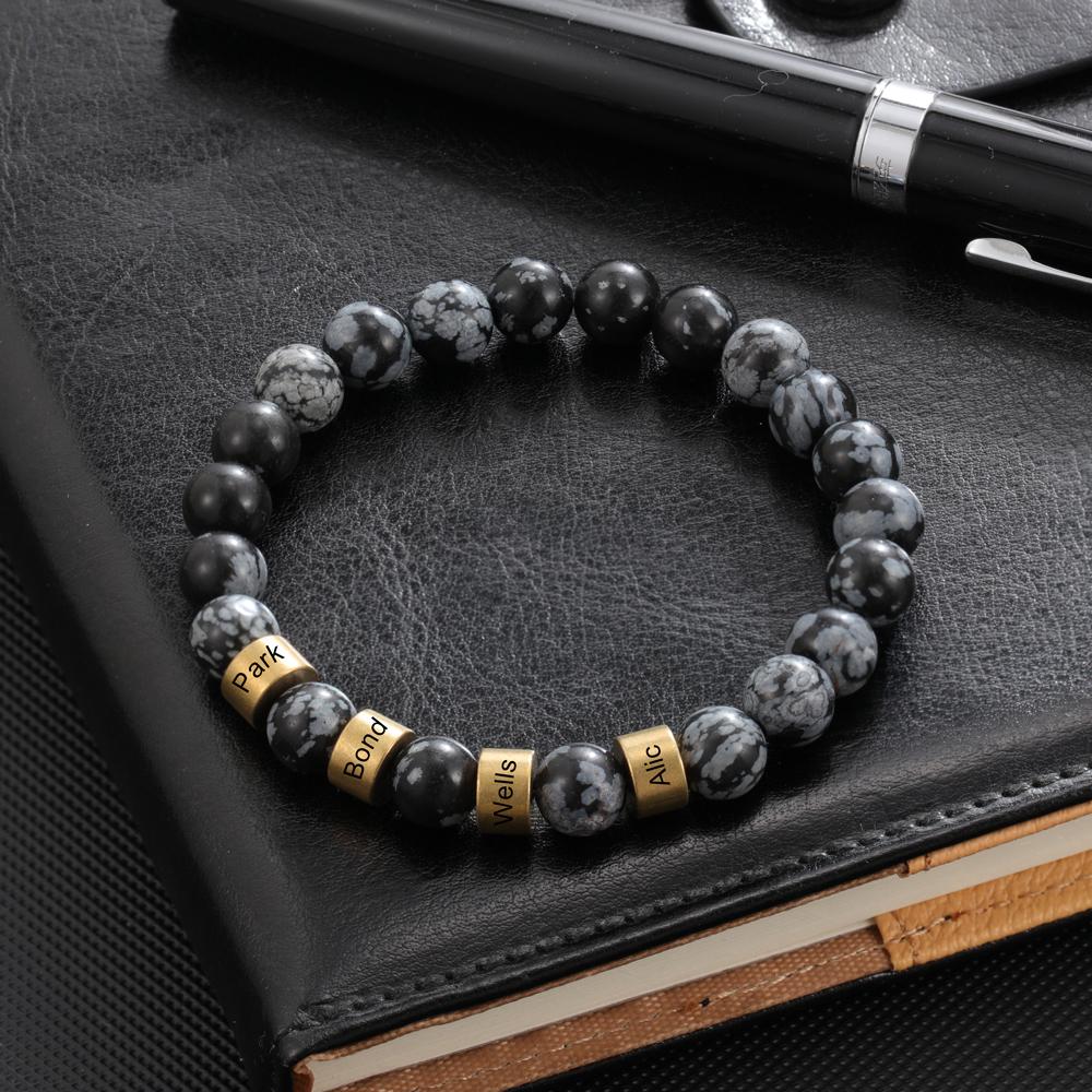 Father'day Grey Tiger Eye Men's 4 Names Bracelet-Jessemade AU