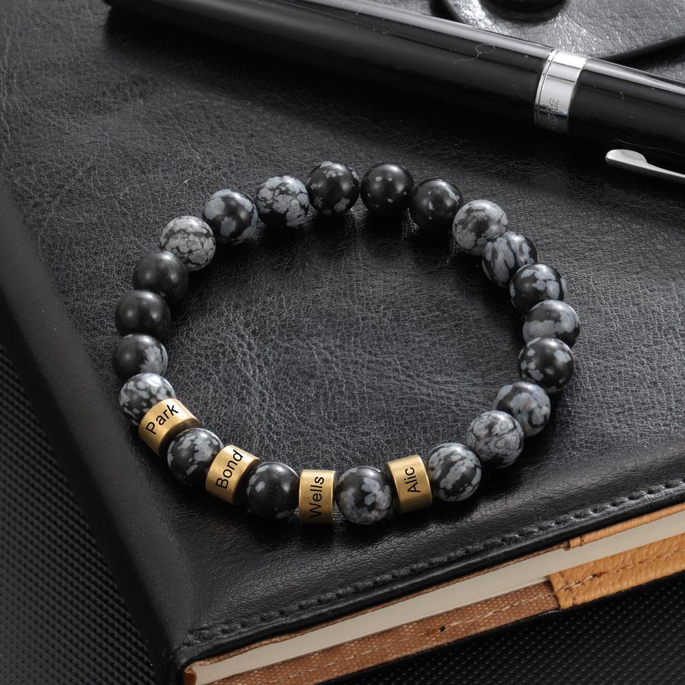 Father'day Grey Tiger Eye Men's 4 Names Bracelet-Jessemade AU