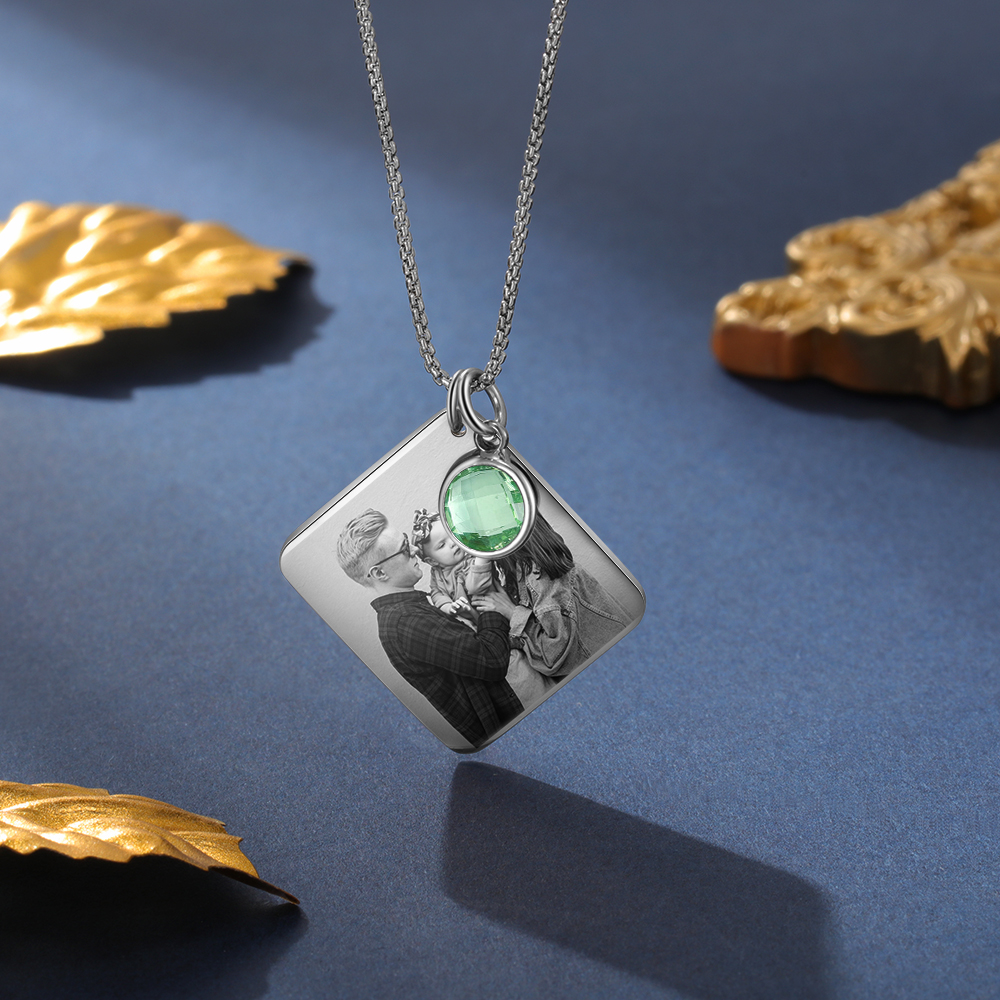 Personalised Calendar Tag Necklace With Birthstone Custom 1 Photo Gifts For Her-Jessemade AU