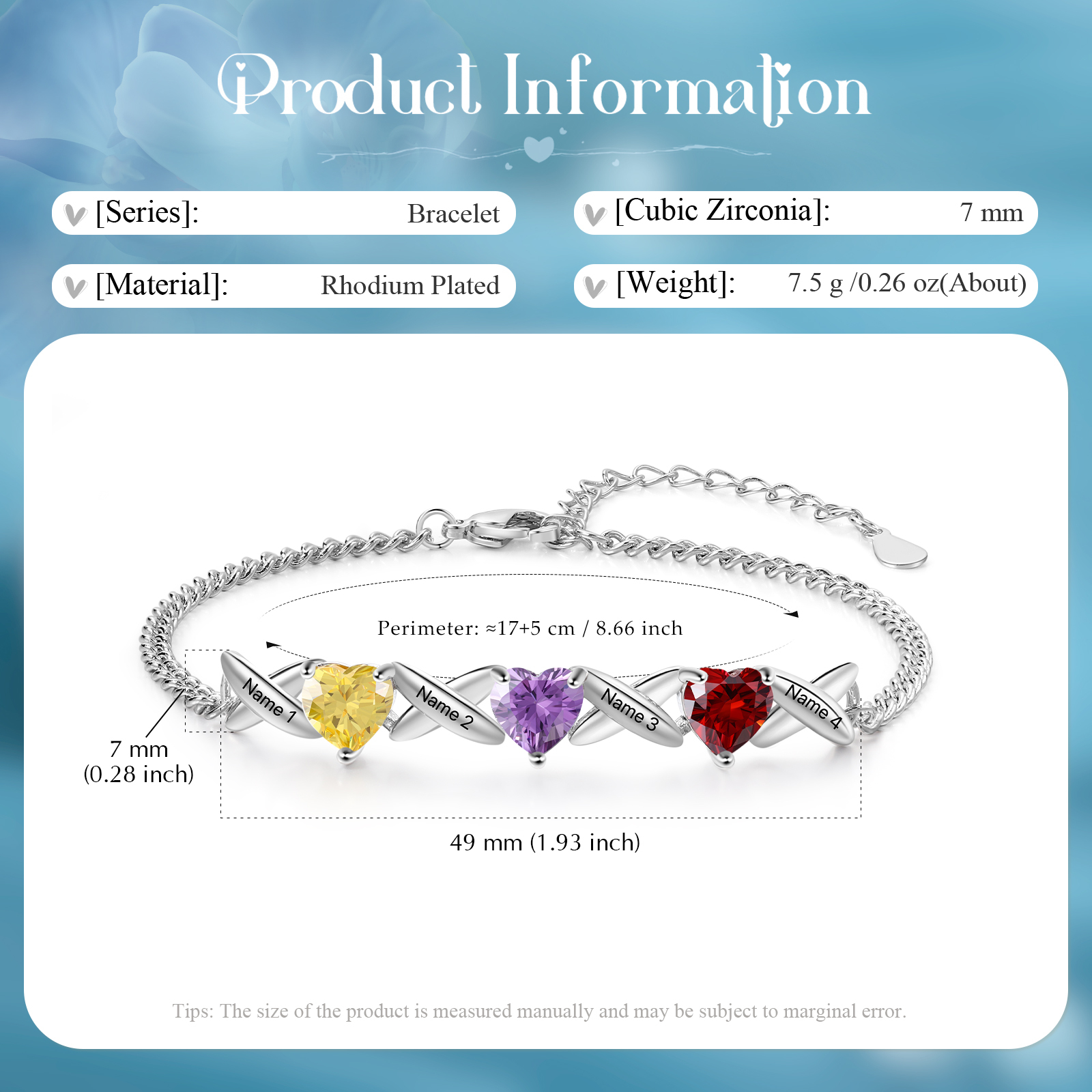 Custom 3 Birthstones Bracelet Engraved 4 Names Bracelet Personalised Birthday Gift for Her-Jessemade AU