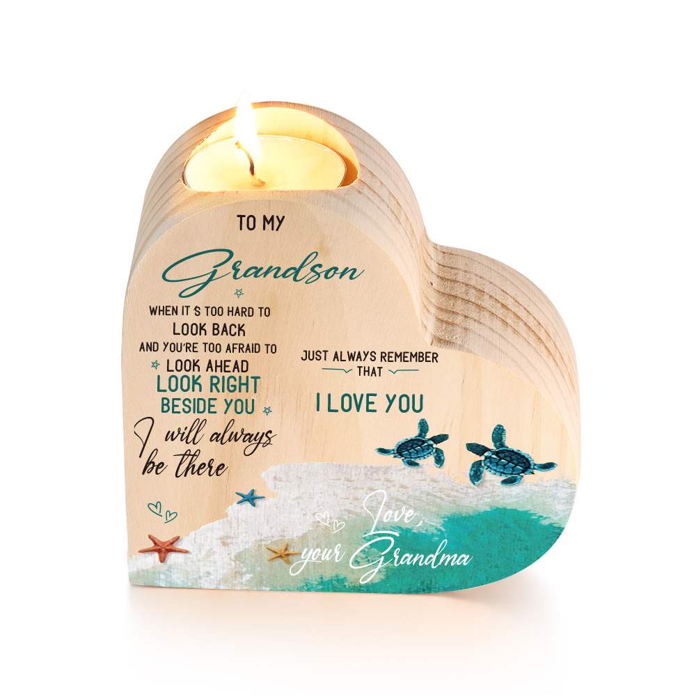 To My Grandson Wooden Heart Candle Holder "I will always be there"-Jessemade AU