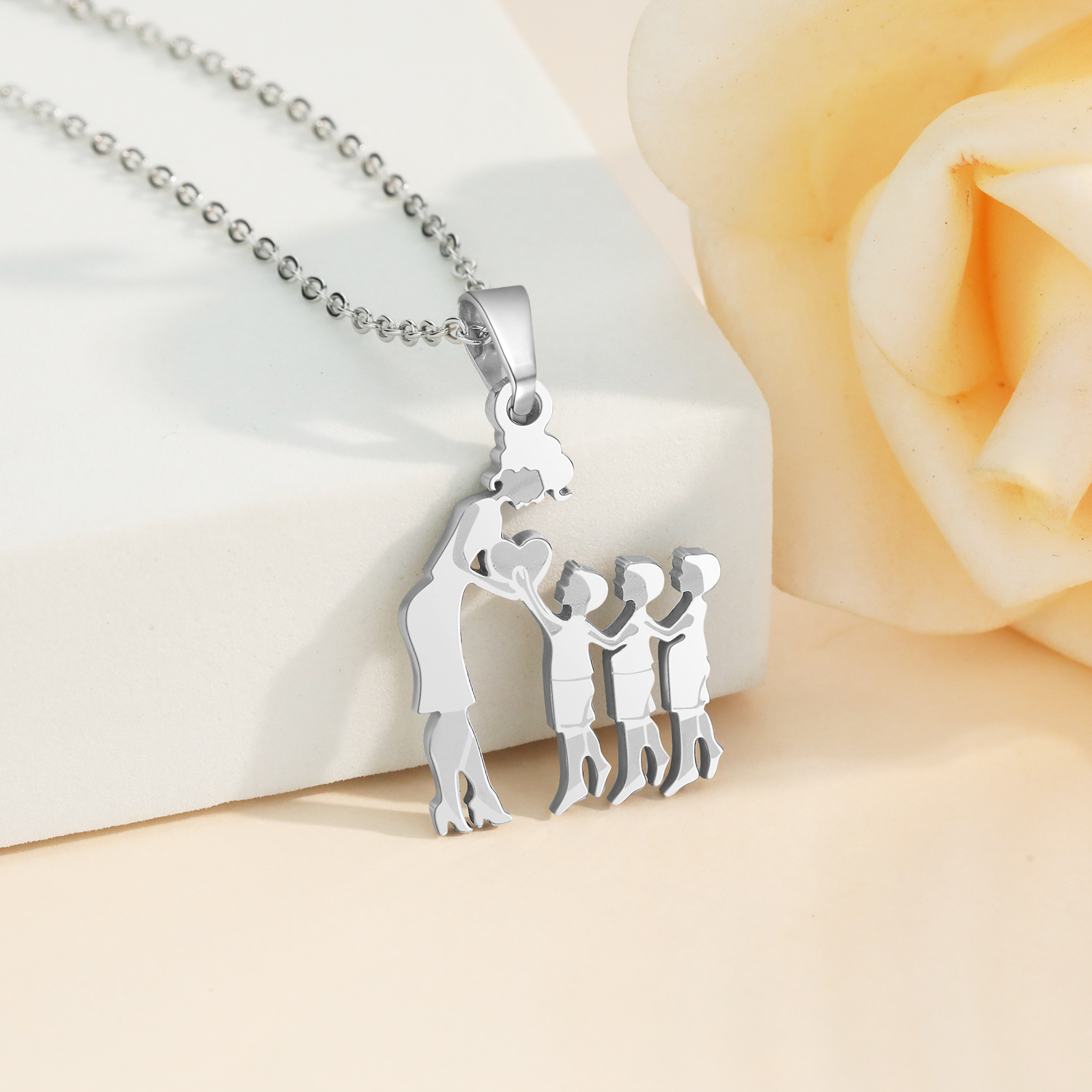 Women Necklace Mother & 3 Sons Pendant Necklace Stainless Steel Mother's Day Gifts for Mum-Jessemade AU