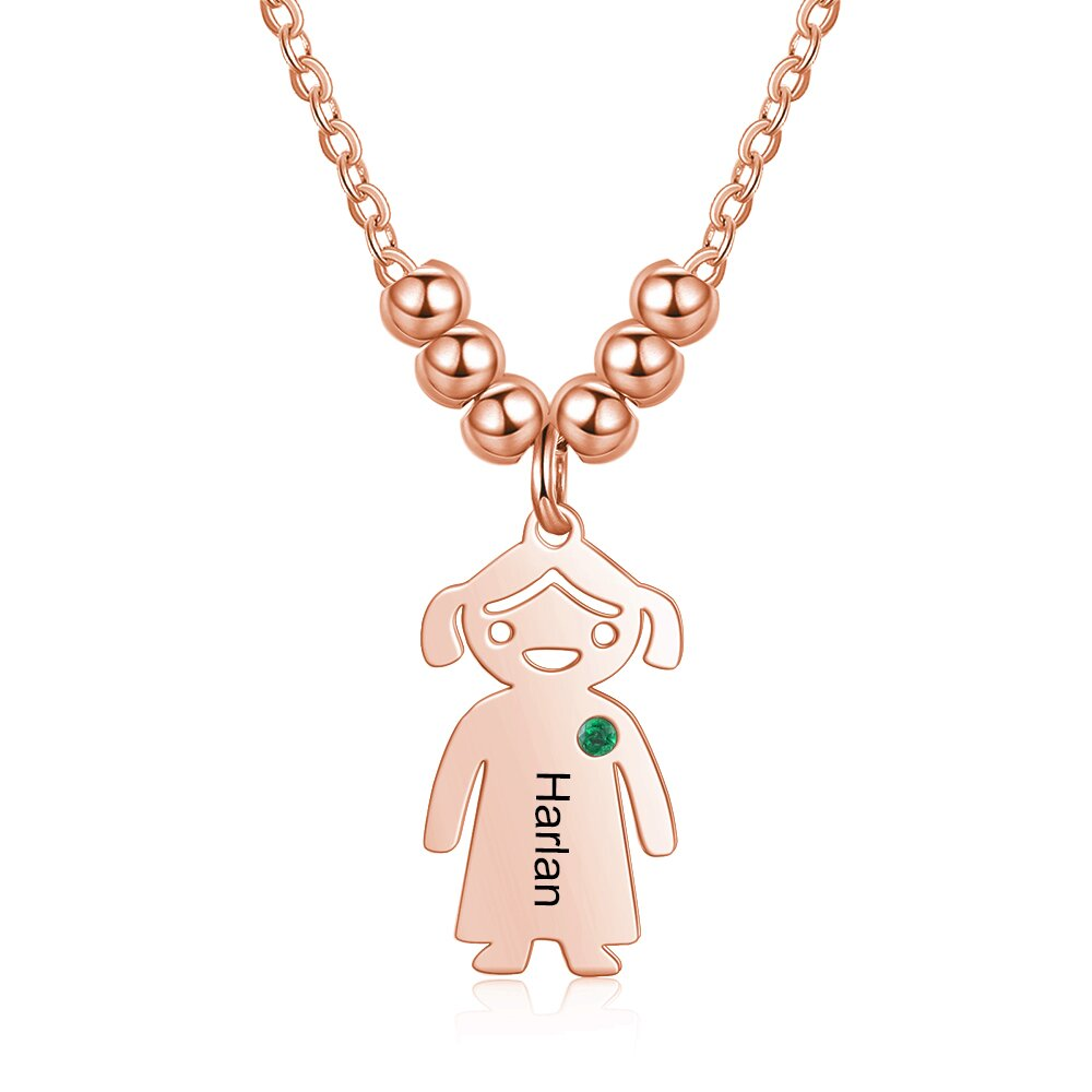 Personalised Kids Charm Necklace With 1 Birthstone Engraved Names Gift For Mother-Jessemade AU