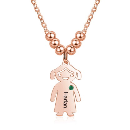 Personalised Kids Charm Necklace With 1 Birthstone Engraved Names Gift For Mother-Jessemade AU