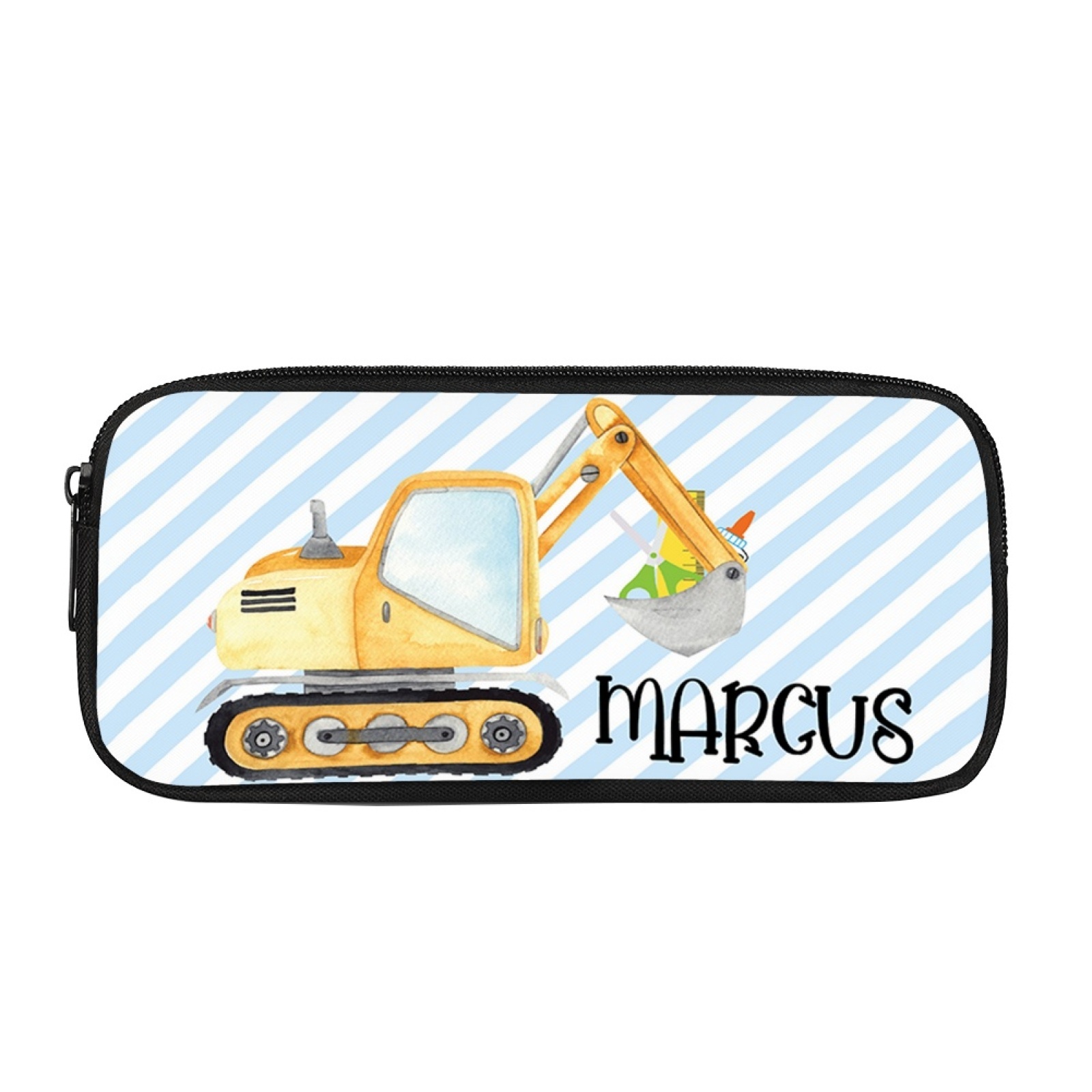 Personalised  Name Pencil Case Yellow Excavator Pen Bag Zipper Back to School Gifts for Student-Jessemade AU