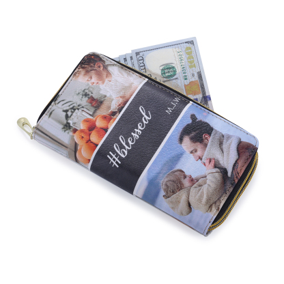 Long Purse Personalised Leather Wallet Engraved 4 Photos Zip Wallet 2023 Gifts For Women Men-Jessemade AU