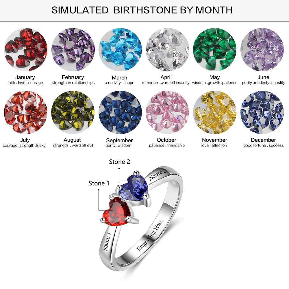 S925 Silver Ring Personalised 2 Birthstones Mothers Ring With Names Gifts For Her-Jessemade AU