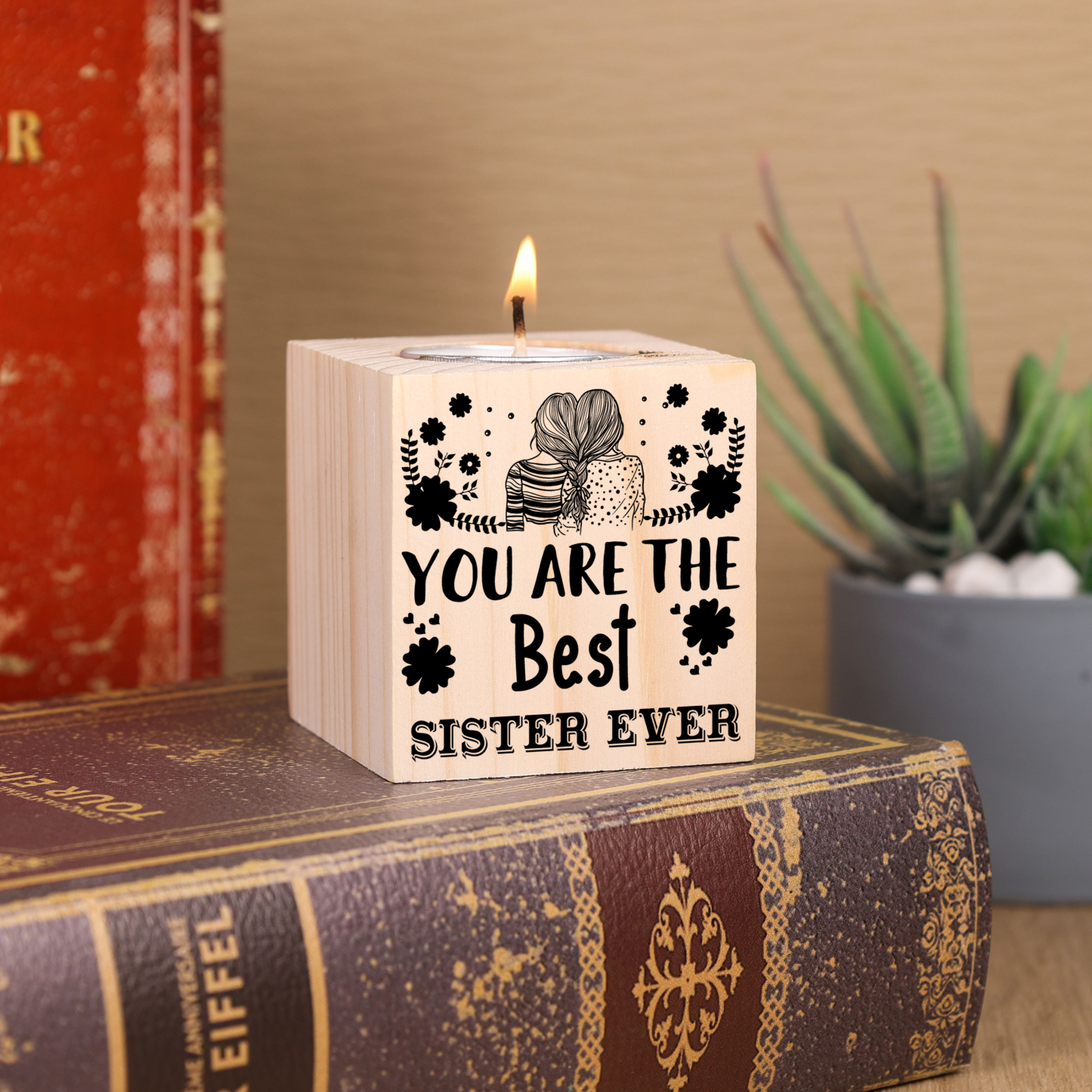 Block Candle Holder You Are The Best Sister Ever Wooden Candlesticks for Friends-Jessemade AU