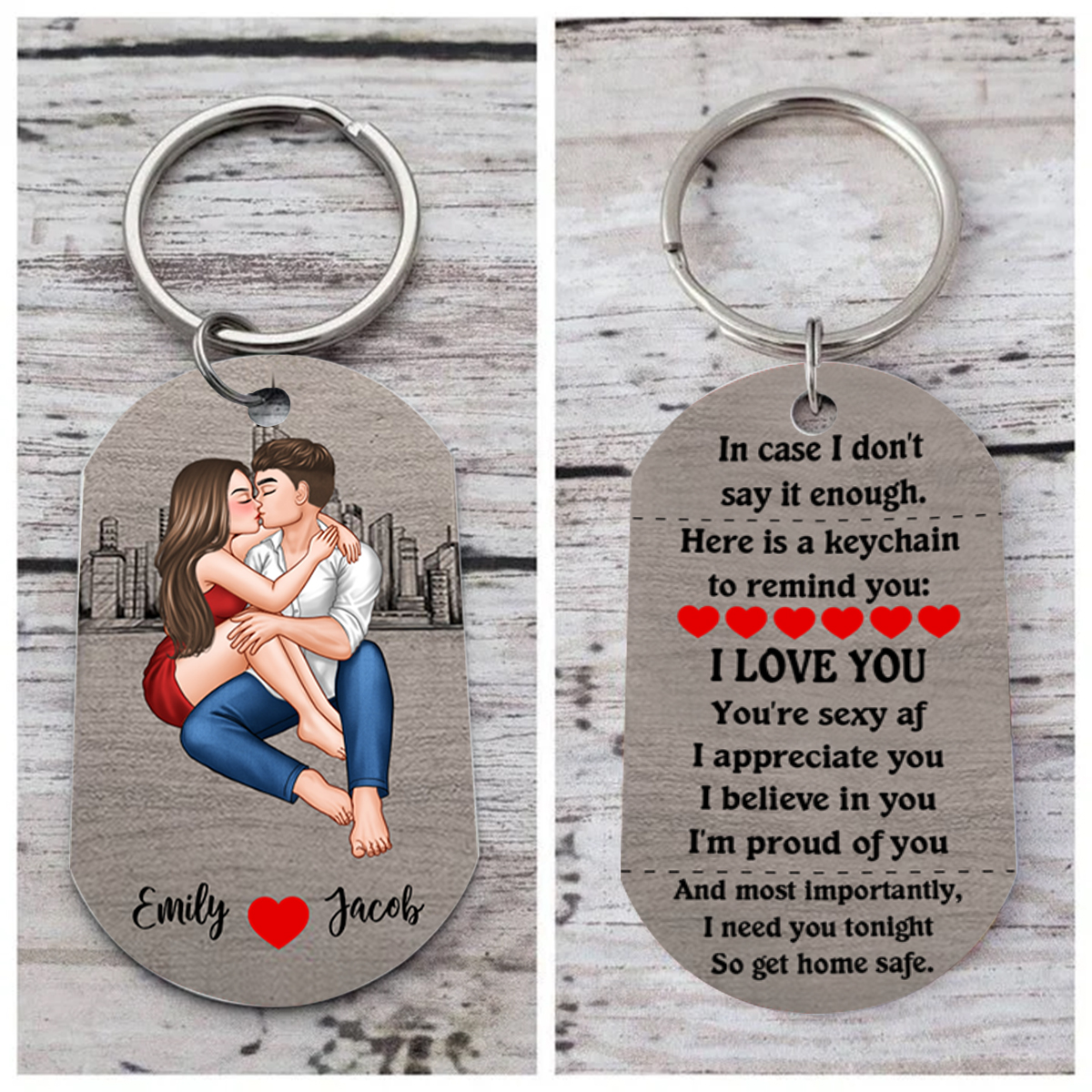 Personalised Couple Keychain Custom 2 Names Keyring "Get Home Safe" Stainless Steel Keychain Valentine's Gift for Him/Her
