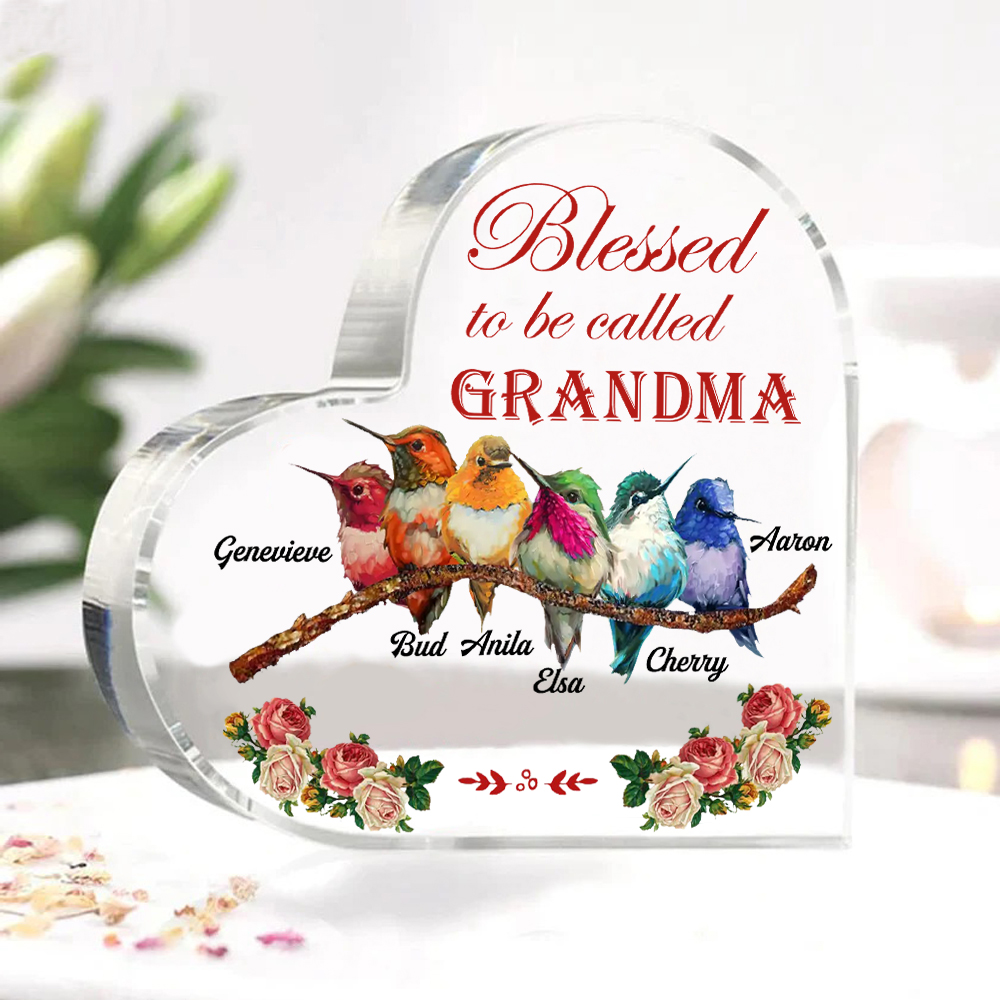 Acrylic Heart Keepsake Custom 7 Names Birds Decor Personalised Gifts for Grandma Mum-Jessemade AU