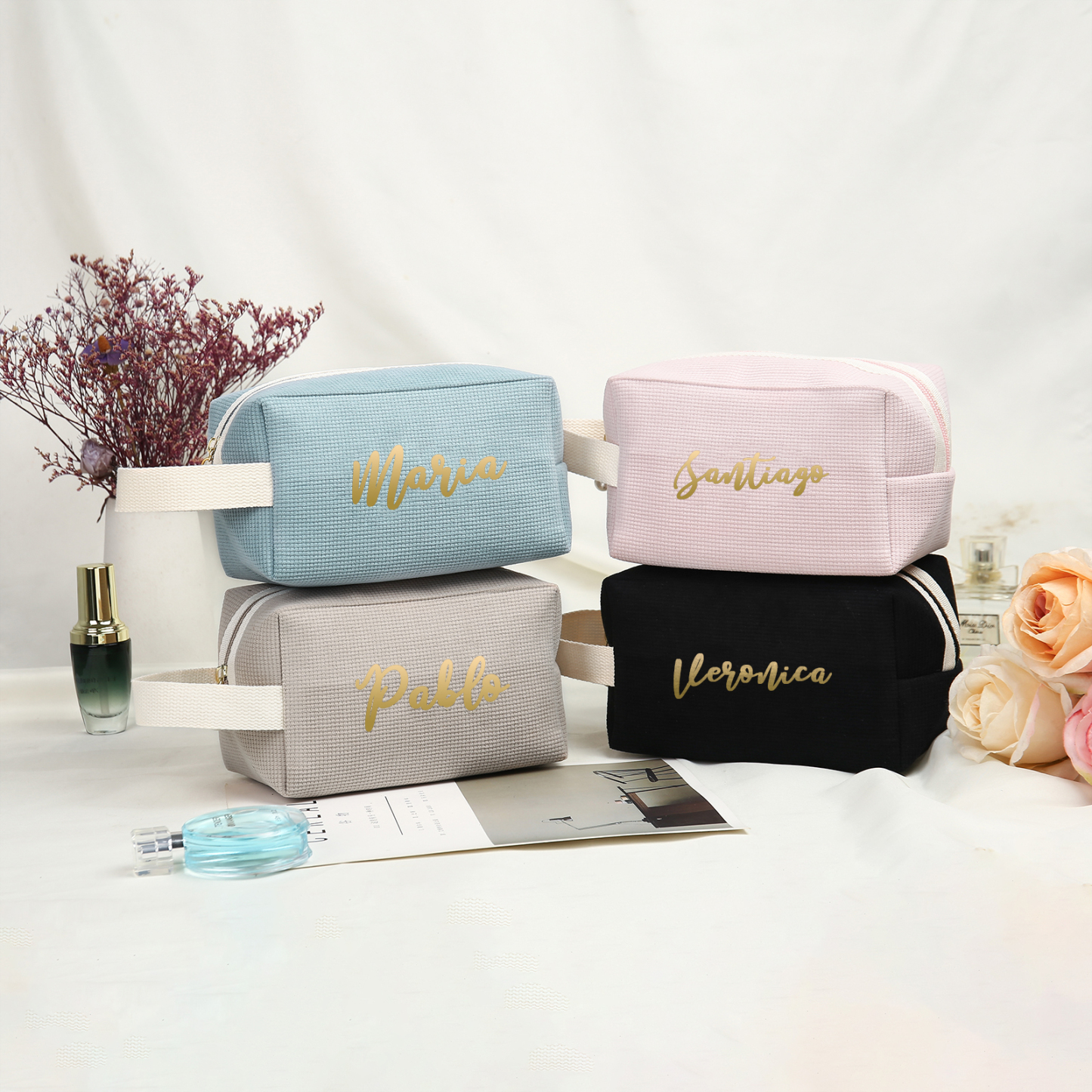 A Set Personalised Name Cosmetic Bag Custom Makeup Bag Zipper Storage Bag Gifts for Ladies Girls-Jessemade AU
