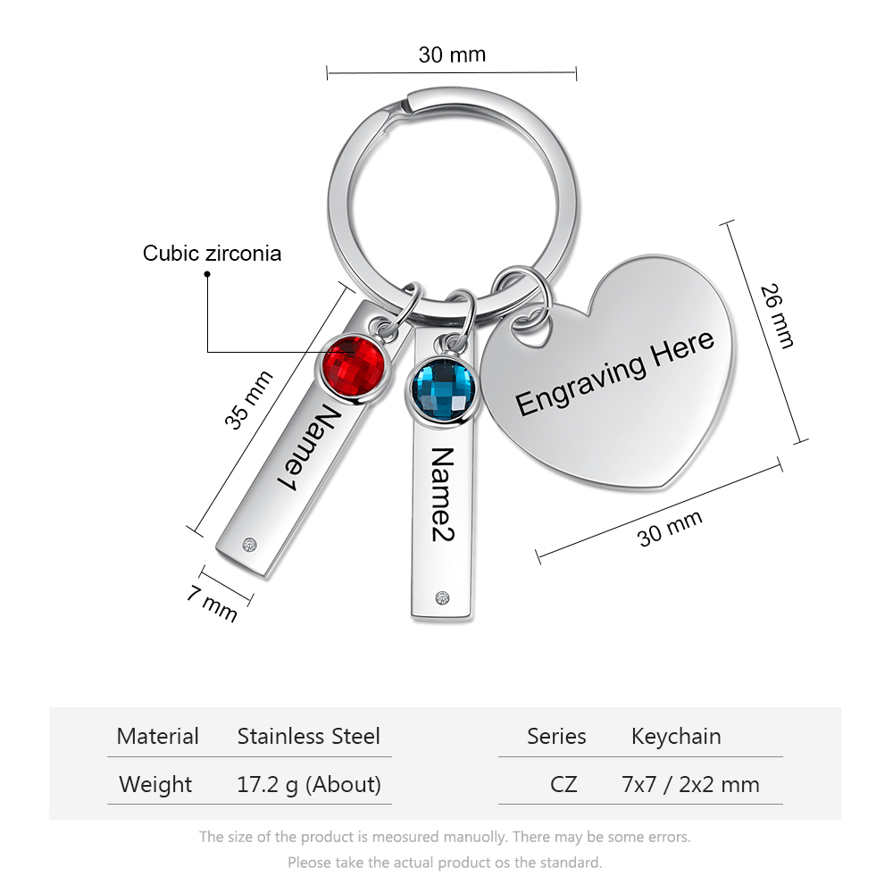 Personalised Birthstone Keychain Engraved 2 Names Keychain Gifts For Her-Jessemade AU