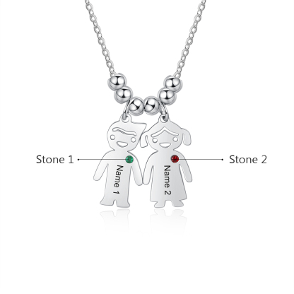 Personalised Kids Charm Necklace With 2 Birthstones Engraved Names Gift For Mother-Jessemade AU