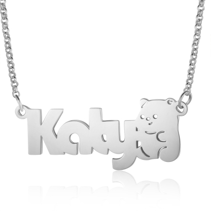 Personalised Name Necklace Custom Name Bear Necklace for Kids-Jessemade AU