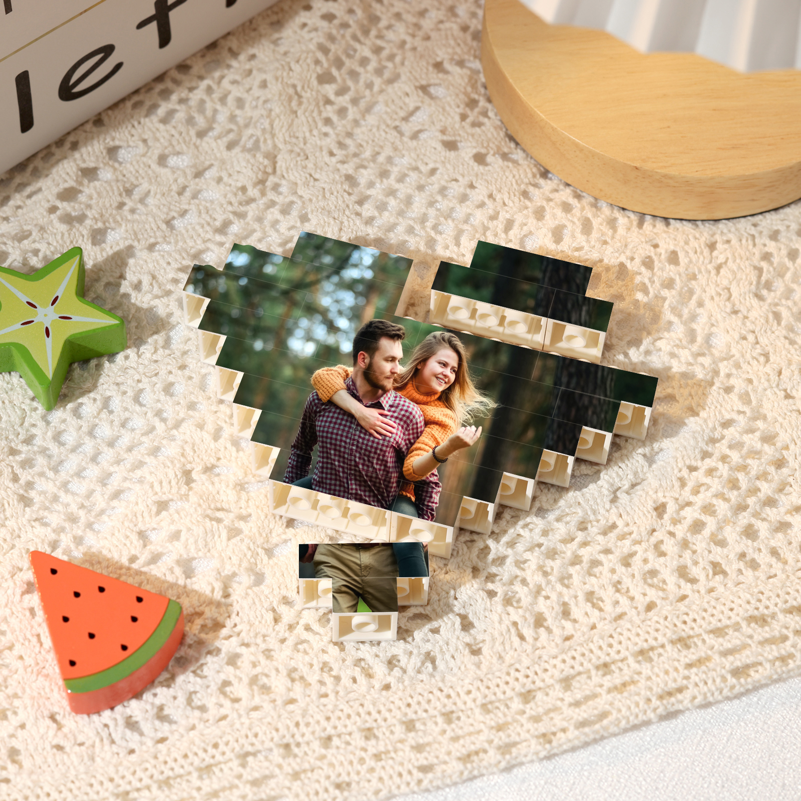 Happy Mother's Day Personalised Heart Shape Building Blocks Puzzle Photo Brick Square Shape Puzzle DIY Gift - Double Layers-Jessemade AU