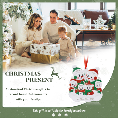 Personalised 6 Names & Text Snowman Christmas Ornament Resin Christmas Tree Pendant for Family-Jessemade AU