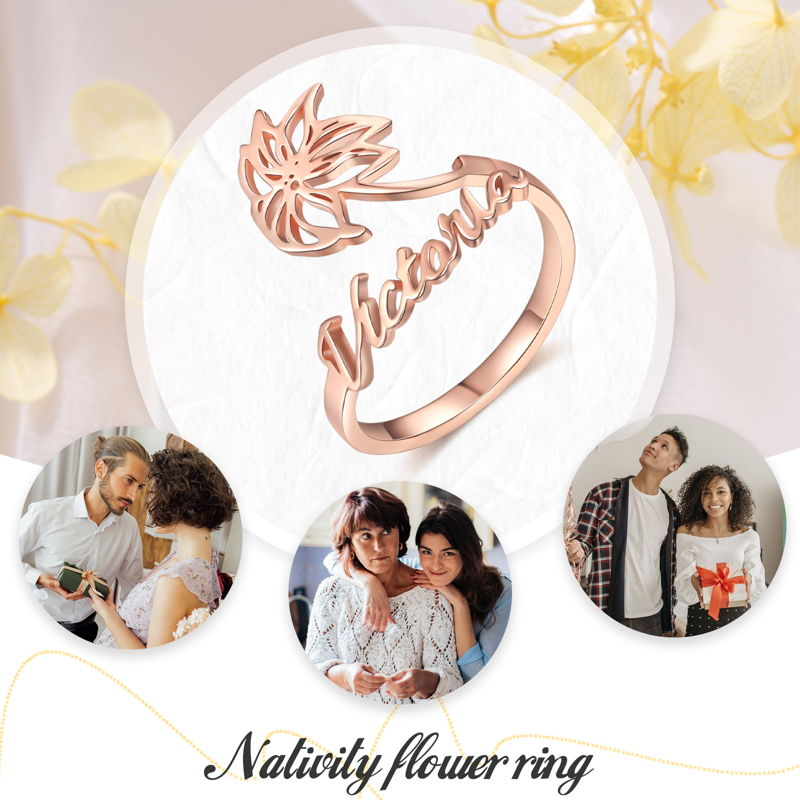 Personalised December Birth Flower Ring With Name Gifts For Her-Jessemade AU