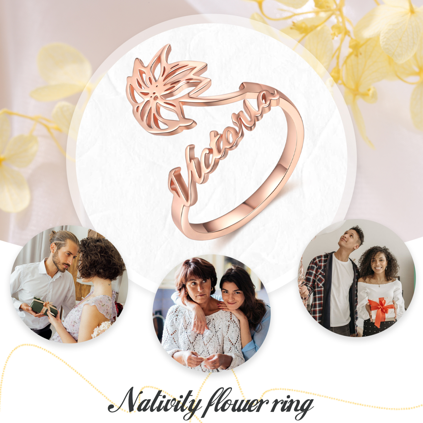 Personalised December Birth Flower Ring With Name Gifts For Her-Jessemade AU