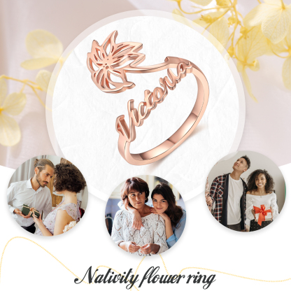 Personalised December Birth Flower Ring With Name Gifts For Her-Jessemade AU