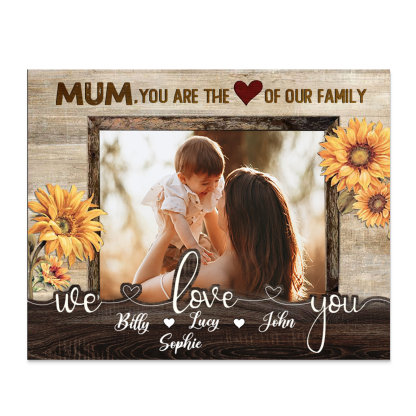 Personalised 4 Names & 1 Photo Wooden Plaque Custom Sunflower Home Decor Gifts for Mum - You Are The Heart/Love Of Our Family-Jessemade AU