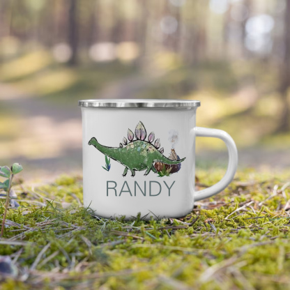 Personalised Enamel Mug Customised Name Dinosaur Cup Camping Mug Birthday Gift for Kids - Stegosaurus-Jessemade AU