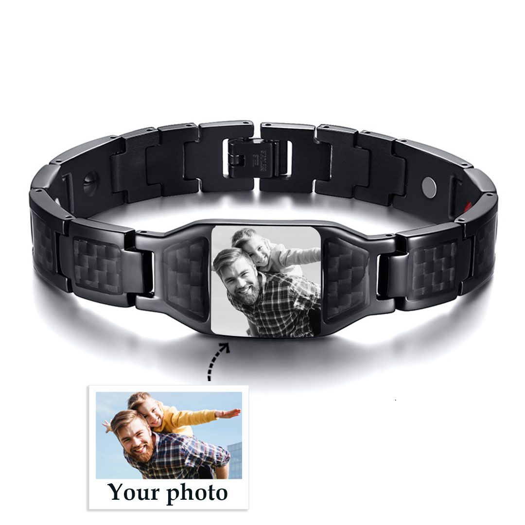 Personalised Bracelet Custom Photo ID Bar Men's Bracelet Bangle Gifts For Him-Jessemade AU
