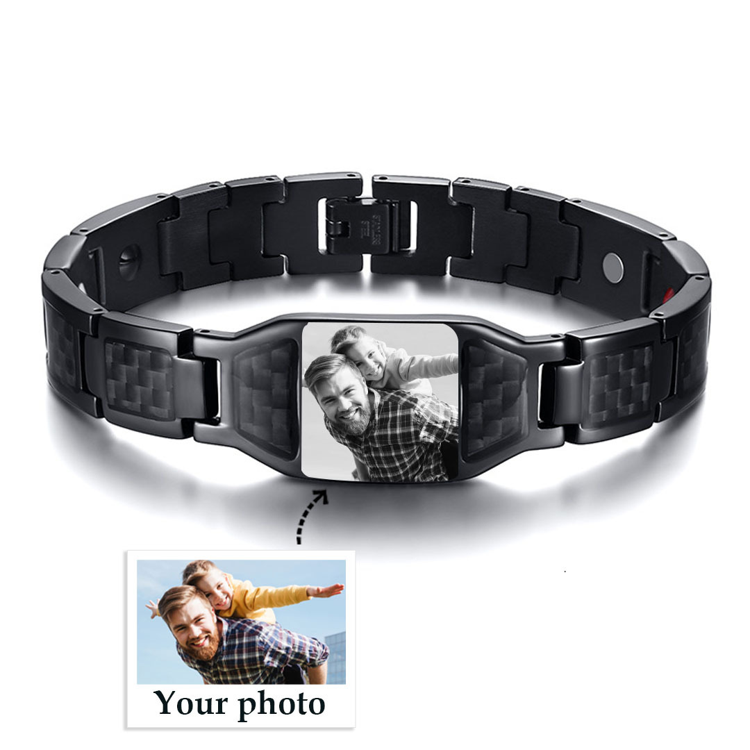 Personalised Bracelet Custom Photo ID Bar Men's Bracelet Bangle Gifts For Him-Jessemade AU