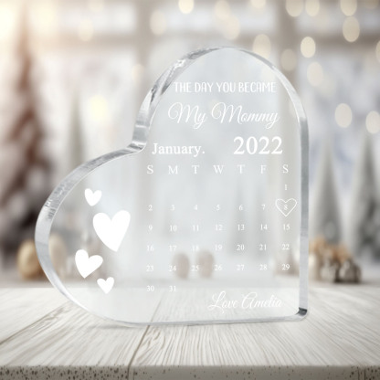 Personalised Acrylic Heart Keepsake Custom Date & Text Calendar Ornaments Gifts for Her - The Day You Became My Mommy/Mummy-Jessemade AU