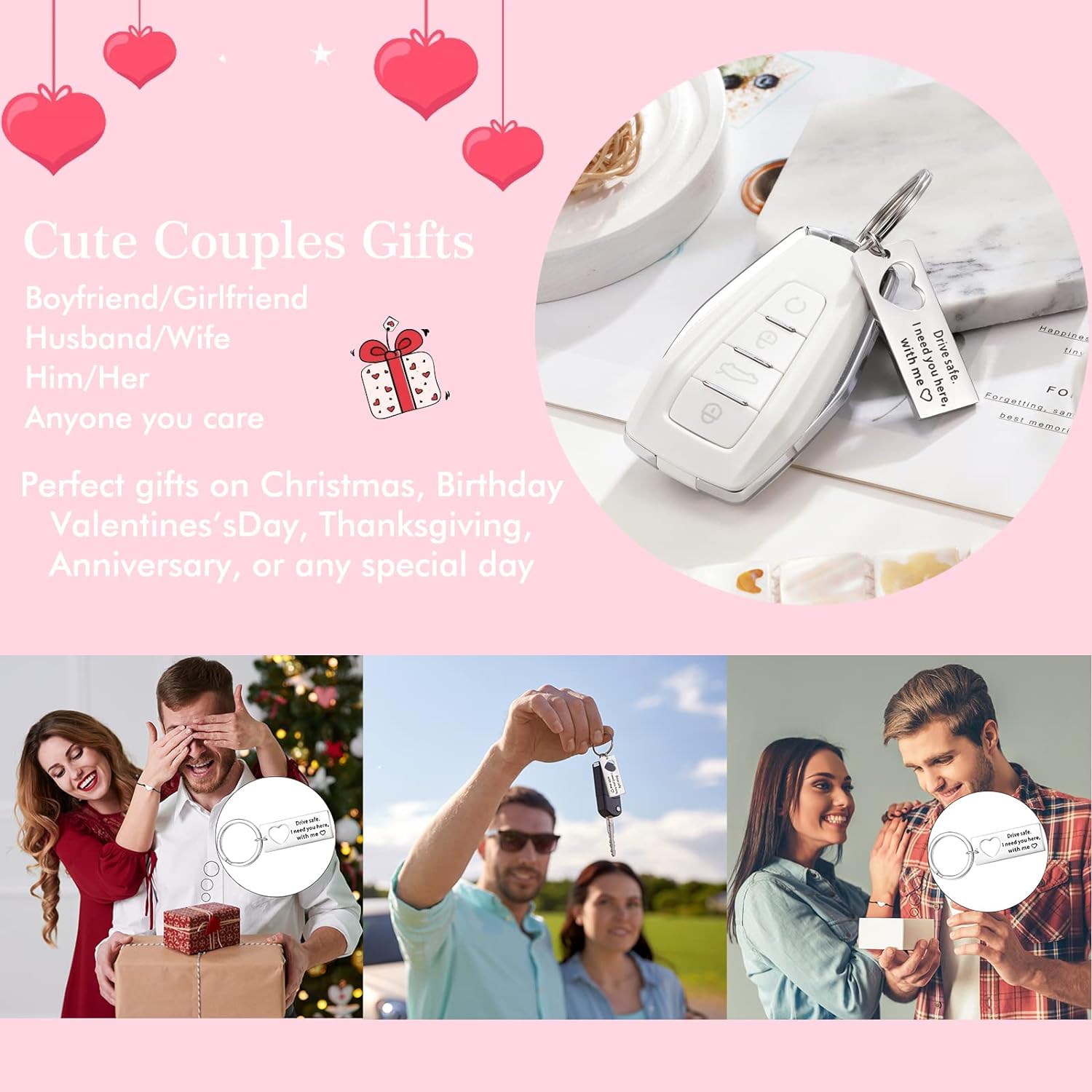 To My Man Matching Keychain Bracelet Set Heart Keychain Adjustable Bracelet Gifts for Couple - Drive Safe I Need You Here With Me-Jessemade AU