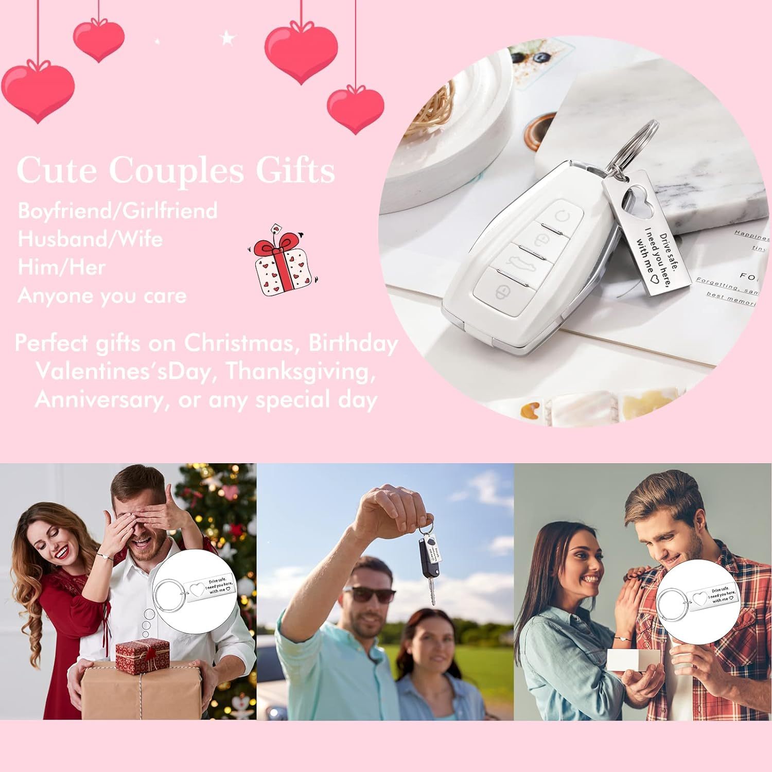 To My Husband Matching Keychain Bracelet Set Heart Keychain Adjustable Bracelet Gifts for Couple - Drive Safe I Need You Here With Me-Jessemade AU