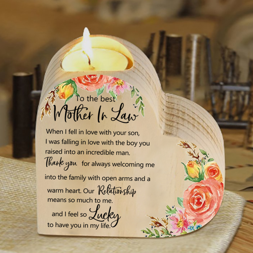 To My Best Mother-In-Law Heart Candle Holder Wooden Candlestick Mothers Gifts-I feel so Lucky to have you in my life-Jessemade AU