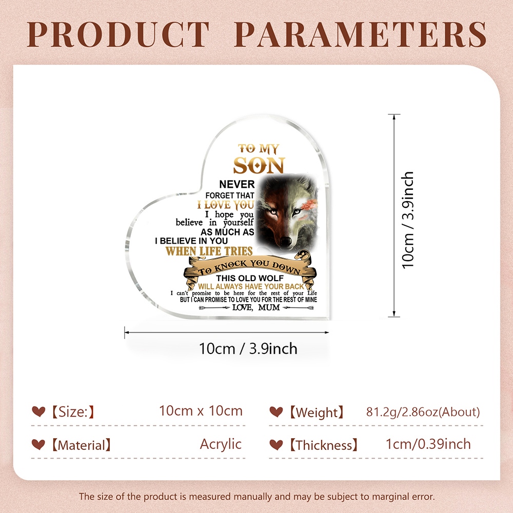 To My Son Acrylic Heart Keepsake Mum to Son Heart Ornament - This Old Wolf Will Always Have Your Back-Jessemade AU