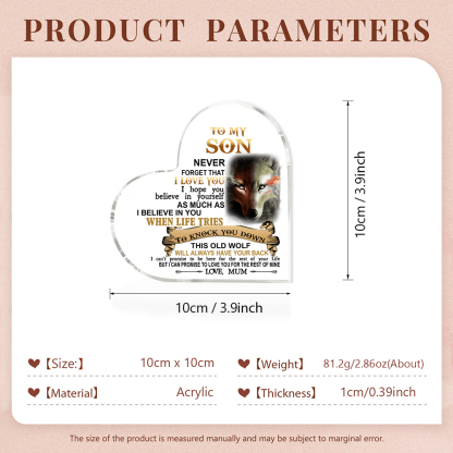 To My Son Acrylic Heart Keepsake Mum to Son Heart Ornament - This Old Wolf Will Always Have Your Back-Jessemade AU