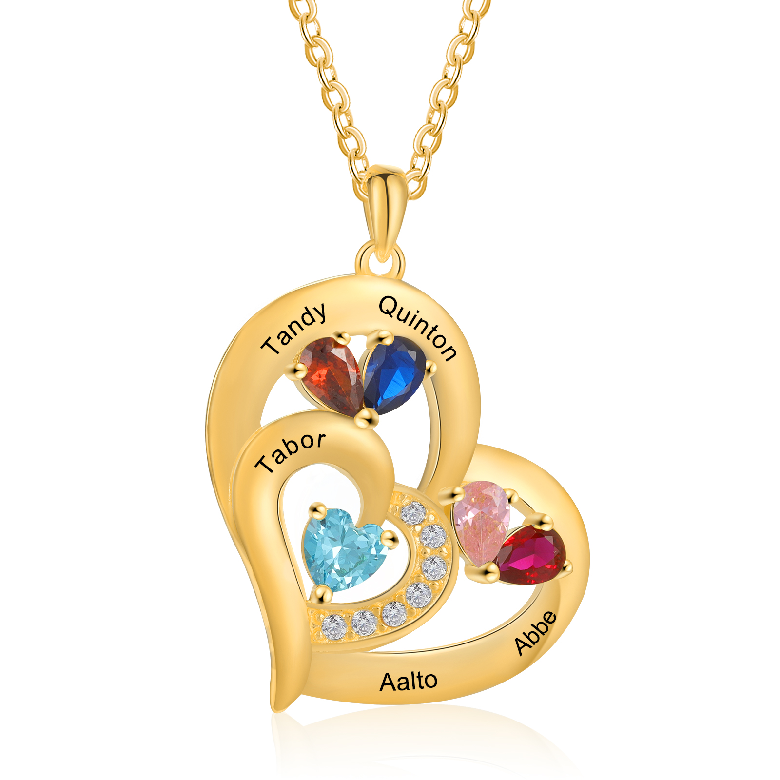 5 Names - Personalised Heart Pendant Necklace Customised Names & Birthstones Necklace Birthday Gift for Her-Jessemade AU