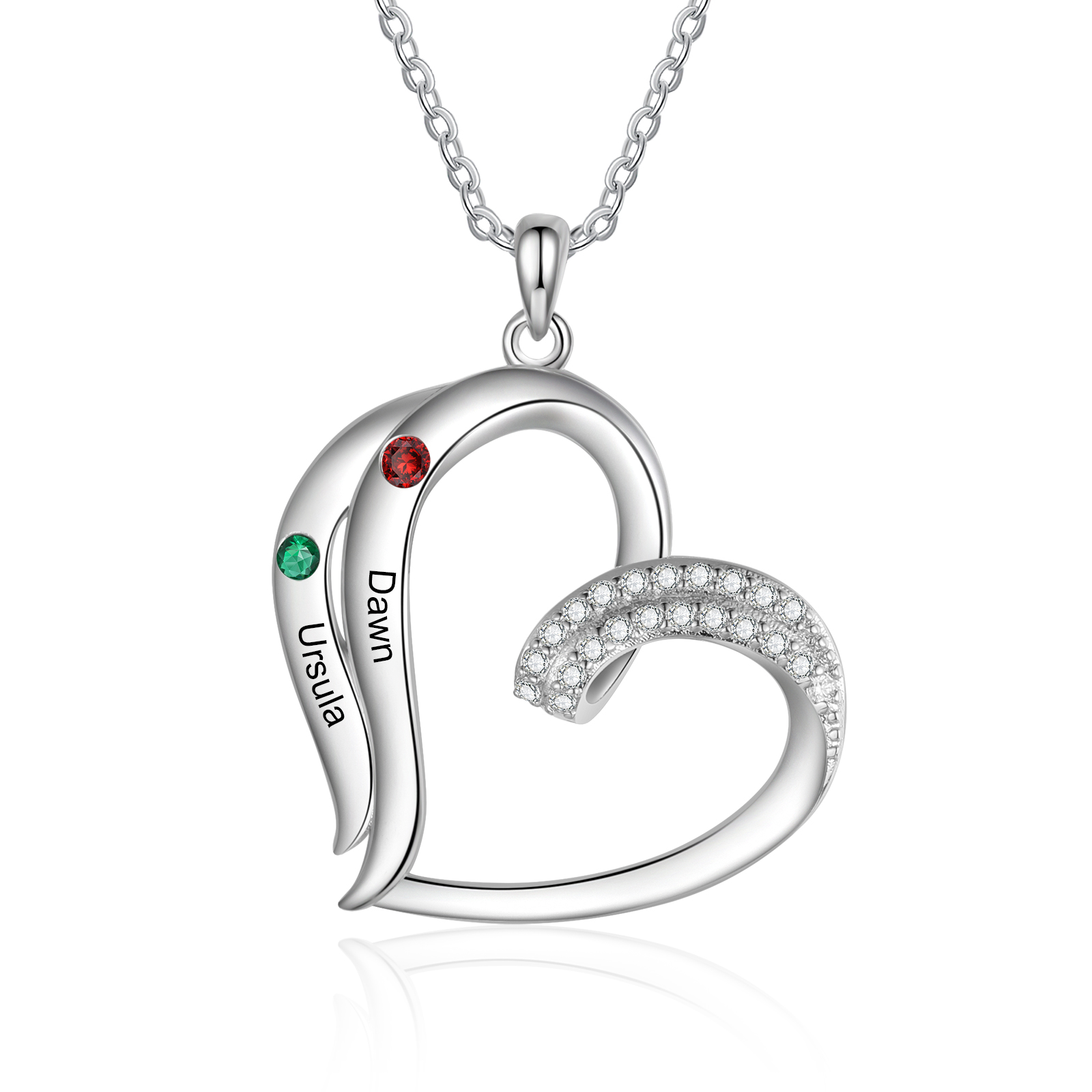 Personalised Heart Pendant Necklace Custom 2 Birthstones Engraved 2 Names Necklace Gift for Her-Jessemade AU