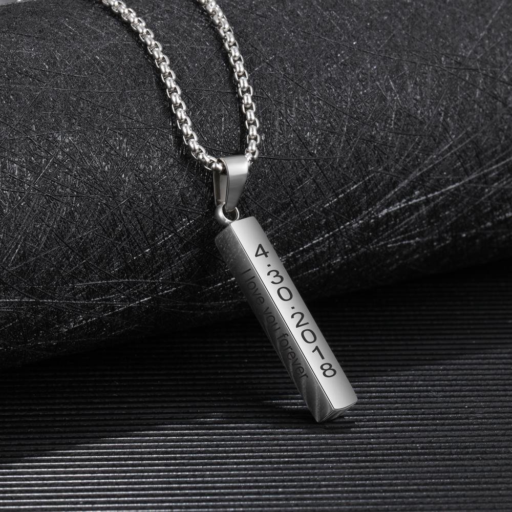 Personalised 3D Bar Necklace 4 Sides Vertical Bar Necklace For Him-Jessemade AU
