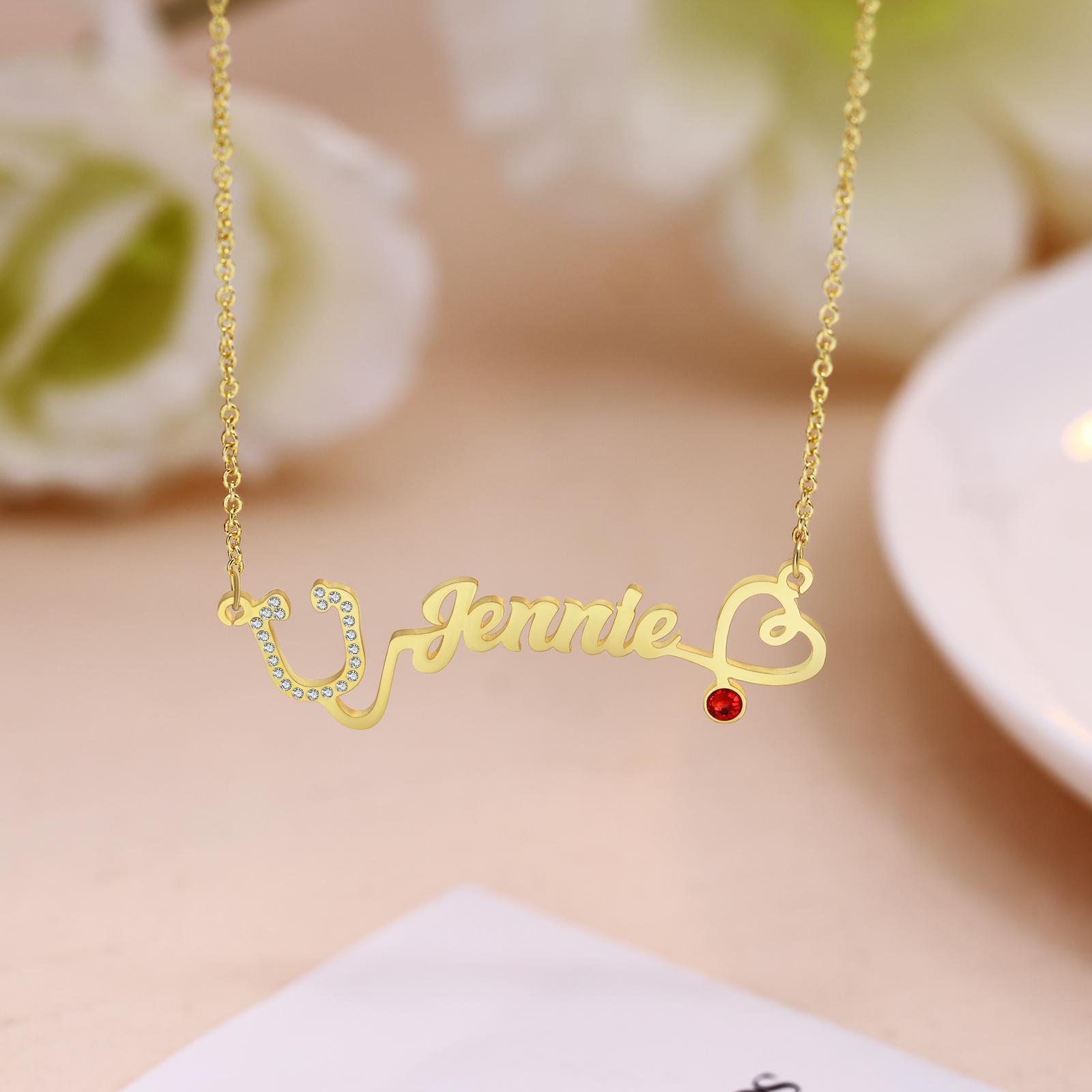 Personalised Stethoscope Necklace Custom 1 Name Necklace Gift For Women-Jessemade AU