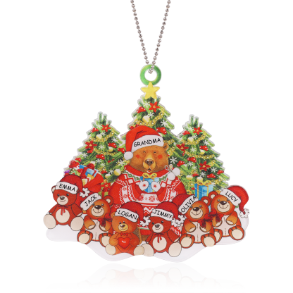7 Names - Personalised Acrylic Christmas Bear Ornaments Customised Text & Name Xmas Pendant Gifts for Family-Jessemade AU