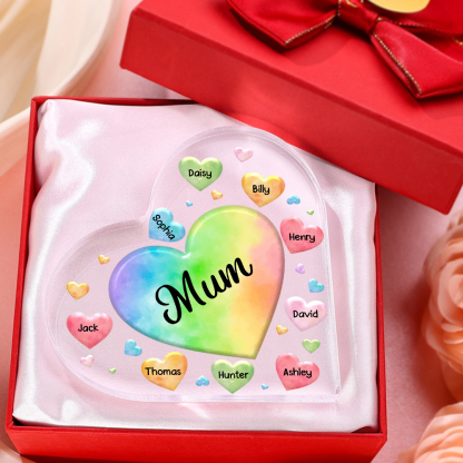 9 Names - Personalised Acrylic Heart Keepsake Custom Text Colourful Hearts Ornament Gift for Mother/Grandma-Jessemade AU