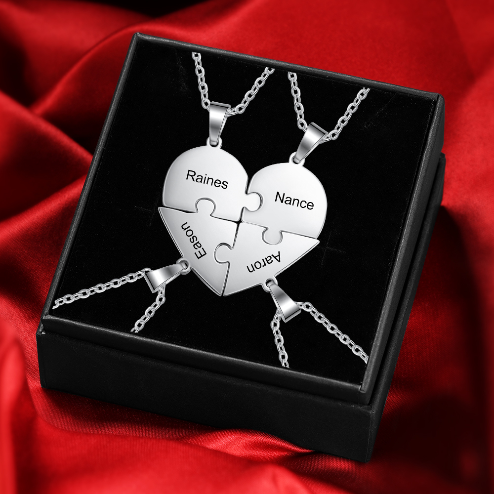 Personalised Heart Puzzle Necklace With 4 Names Gifts For Her-Jessemade AU