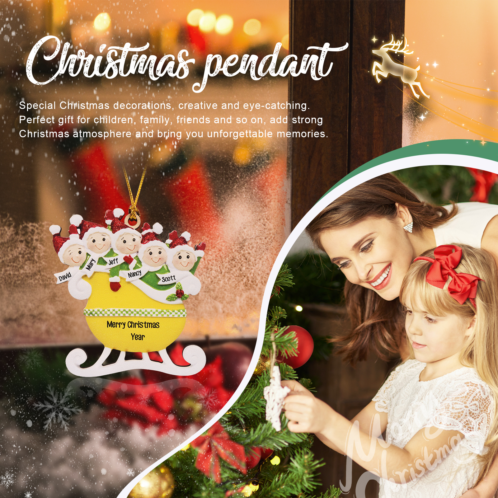 5 Names - Personalised Yellow Sleigh Family Christmas Ornament Customised Name & Text Wooden Hanging Ornaments Christmas Gift for Family-Jessemade AU