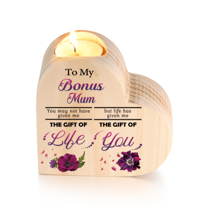 To My Bonus Mom/Mum Violet Flower Heart Candle Holder "Life Has Given Me The Gift of You" Wooden Candlestick-Jessemade AU