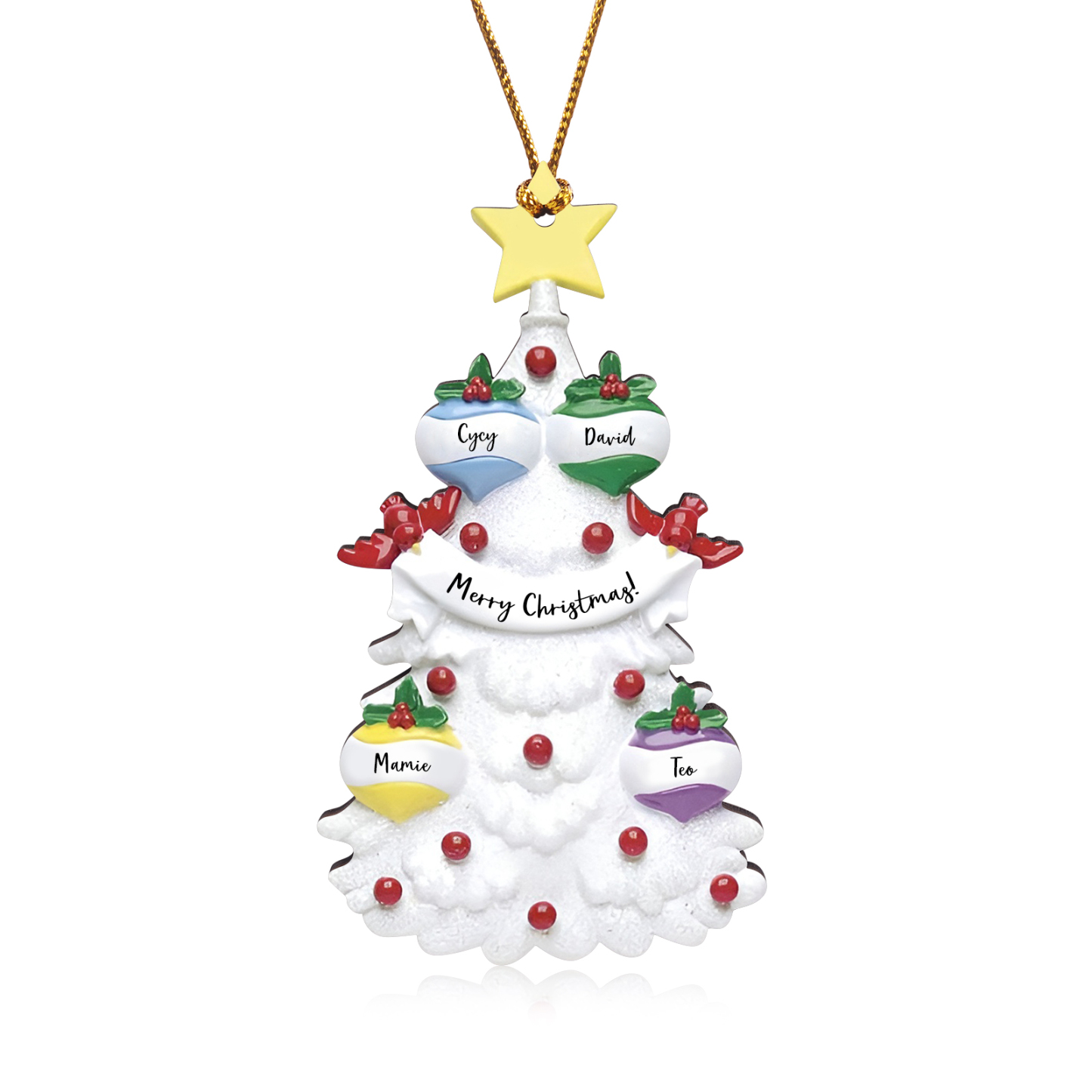 4 Names - Personalised Christmas Tree Ornament Customised Name & Text Wooden Hanging Ornaments Christmas Gift for Family-Jessemade AU