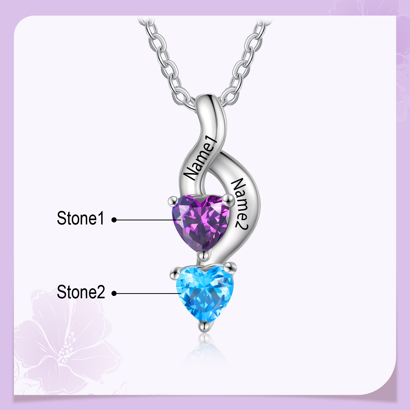 2 Names - Personalised Pendant Necklace Customised Names & Birthstones Necklace Birthday Gift for Women Girls-Jessemade AU