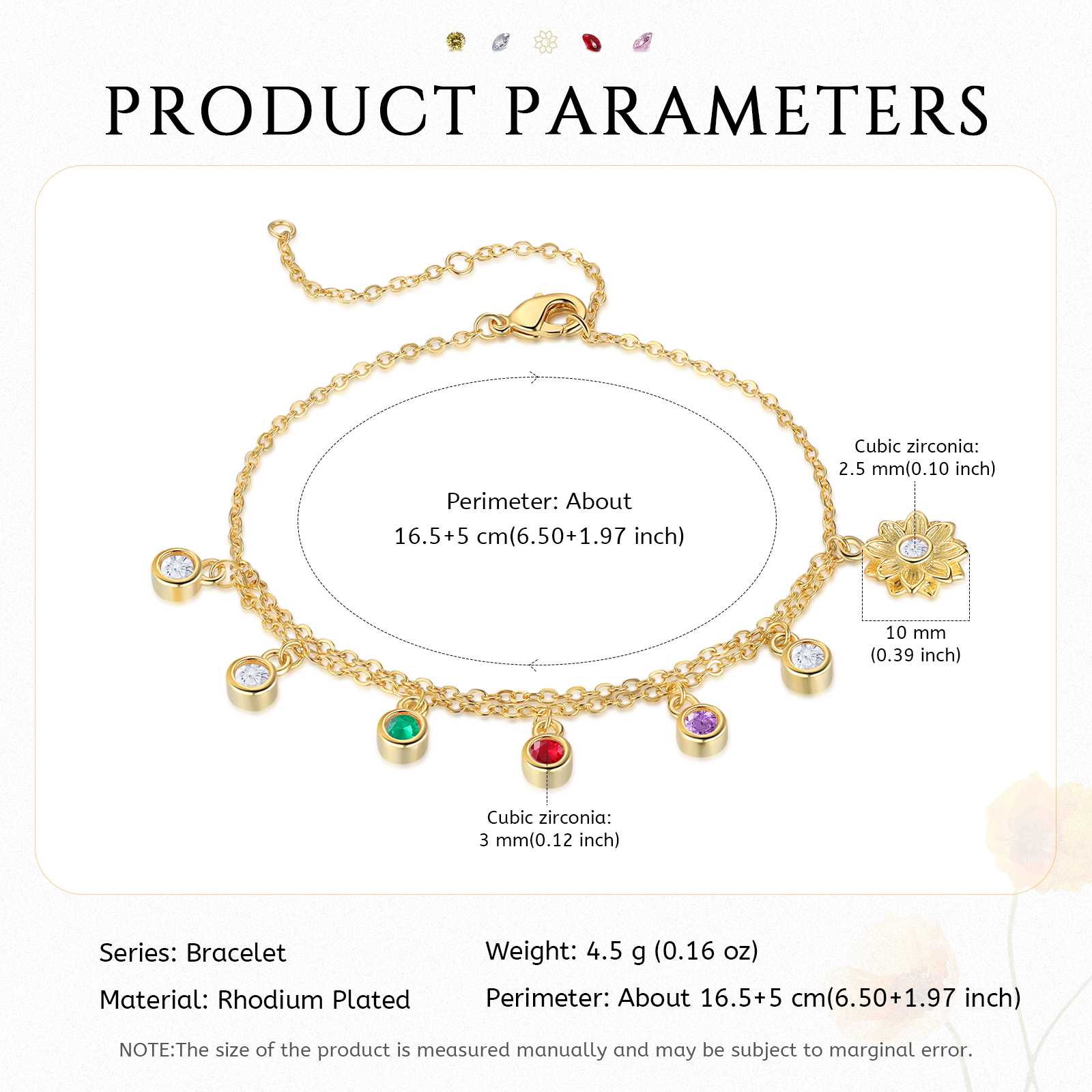 Personalised Women's Bracelet Custom 3 Birthstones Bracelet Gold Adjustable Bracelet Mother's Day Gift for Her-Jessemade AU