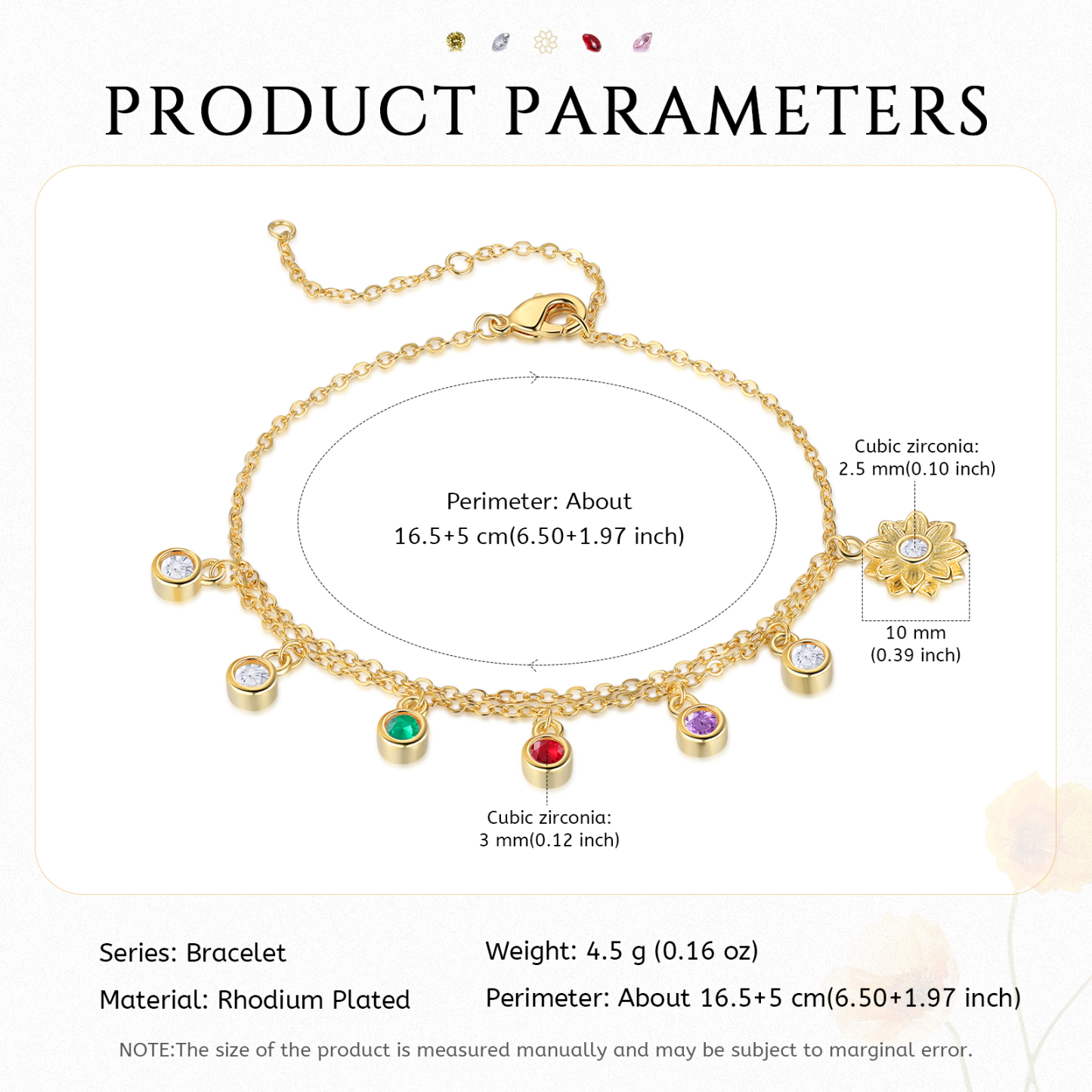 Personalised Women's Bracelet Custom 3 Birthstones Bracelet Gold Adjustable Bracelet Mother's Day Gift for Her-Jessemade AU