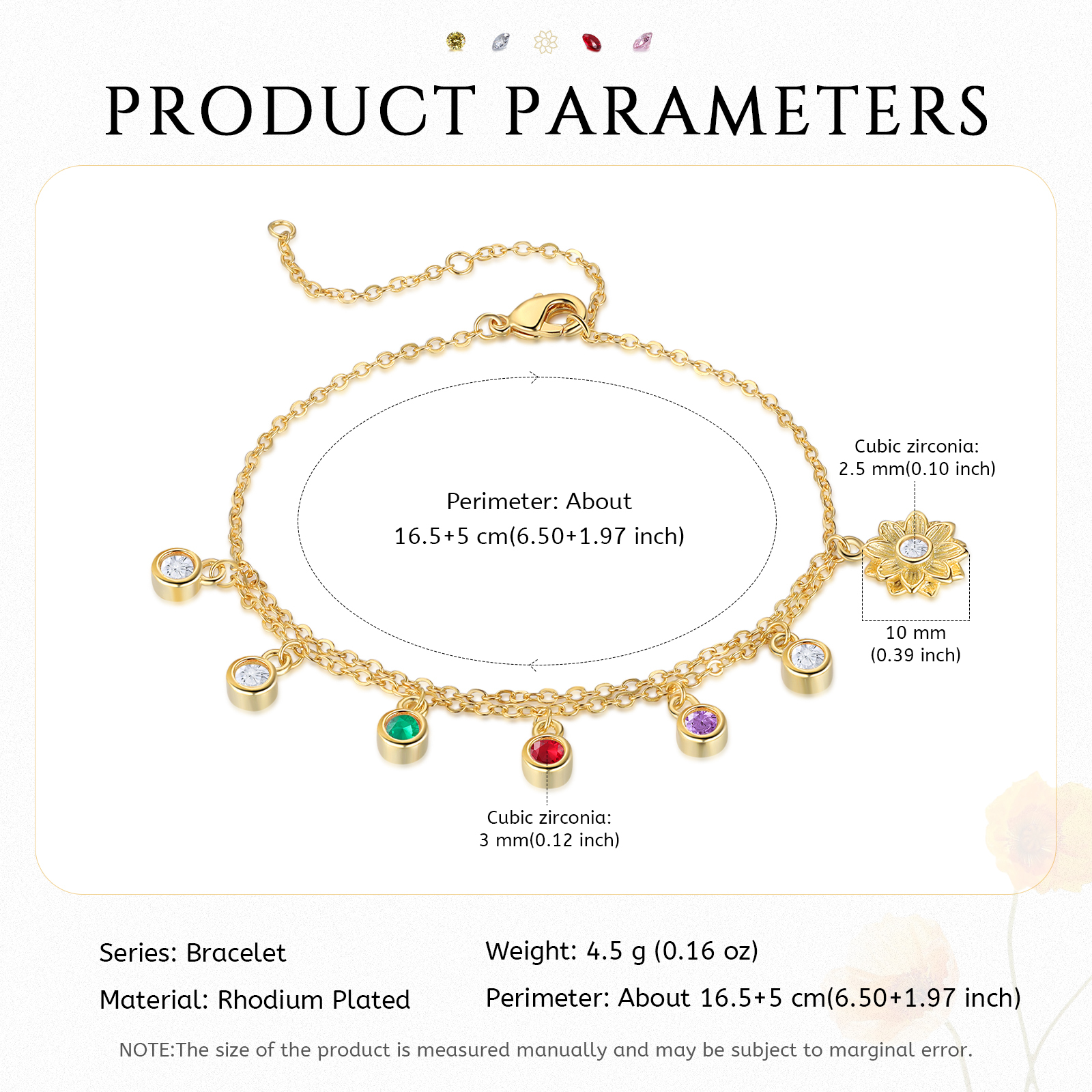 Personalised Women's Bracelet Custom 3 Birthstones Bracelet Gold Adjustable Bracelet Mother's Day Gift for Her-Jessemade AU